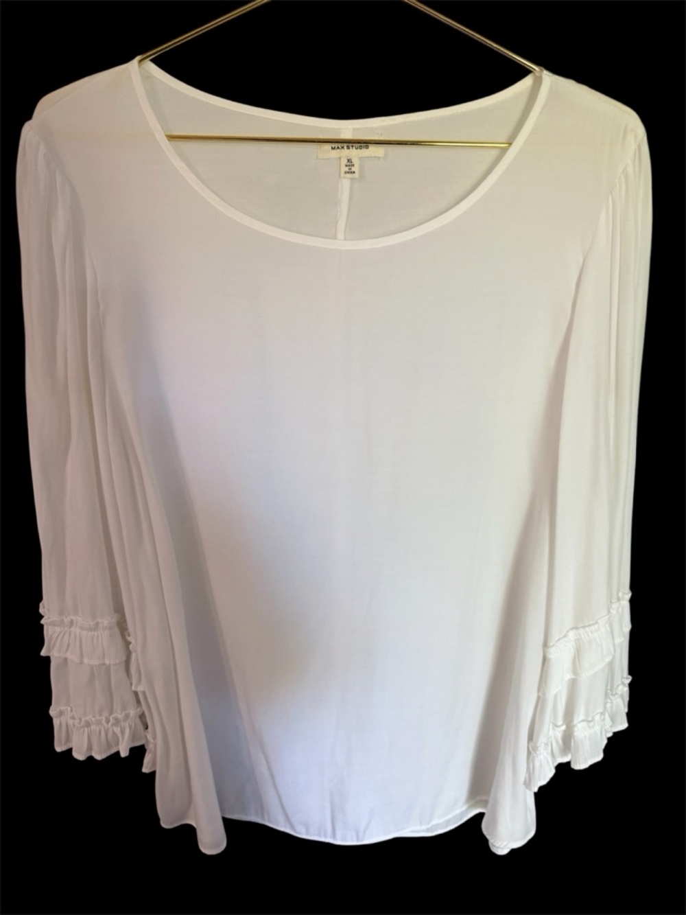 Max Studio White Ruffle-Sleeve Scoop Neck Tunic Sz. XL